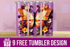 3D Butterfly Tumbler Wrap Designs, Sublimation Designs Product Image 1