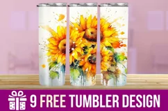 3D Sunflower Watercolor Splash Tumbler Wrap Designs Product Image 1