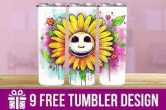 3D Emoji Sunflower Tumbler Wrap Designs, Sublimation Design Product Image 1