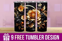3D Black And Golden Rose Tumbler Wrap Designs Product Image 1