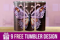 3D Butterfly Tumbler Wrap Designs, Sublimation Designs Product Image 1