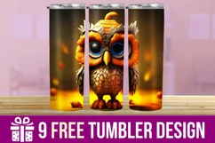 3D Halloween Owl Tumbler Wrap Designs, Sublimation Designs Product Image 1