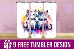 3D Cute Cats Tumbler Wrap Designs, Sublimation Designs Product Image 1
