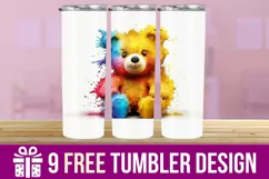 3D Teddy Bear Watercolor Splash Tumbler Wrap Designs Product Image 1