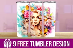 3D Floral Lady Tumbler Wrap Designs, Sublimation Designs Product Image 1