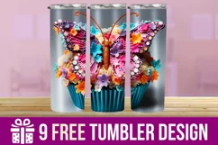 3D Butterfly Tumbler Wrap Designs, Sublimation Designs Product Image 1