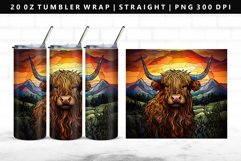 Highland Cow 20oz Tumbler Wrap | Sublimation PNG Design Product Image 1