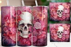 Skull tumbler wrap, Sublimation PNG design, Pink floral Product Image 1