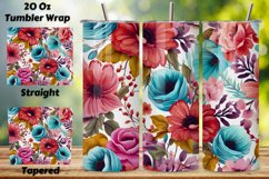 Tumbler Wrap, Watercolor Floral Design, 20 oz Skinny Sublimation PNG