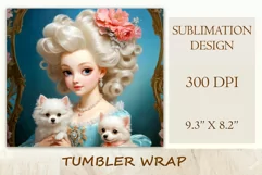 In this incredibly adorable illustration a little princess doll is portrayed surrounded by small and irresistibly cute puppies. This unique illustration is specifically designed for a tumbler with the capability for sublimation design. High resolution and