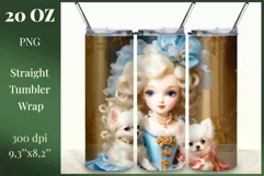 In this incredibly adorable illustration a little princess doll is portrayed surrounded by small and irresistibly cute puppies. This unique illustration is specifically designed for a tumbler with the capability for sublimation design. High resolution and
