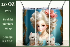 In this incredibly adorable illustration a little princess doll is portrayed surrounded by small and irresistibly cute puppies. This unique illustration is specifically designed for a tumbler with the capability for sublimation design. High resolution and