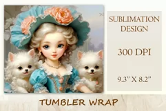 In this incredibly adorable illustration a little princess doll is portrayed surrounded by small and irresistibly cute puppies. This unique illustration is specifically designed for a tumbler with the capability for sublimation design. High resolution and