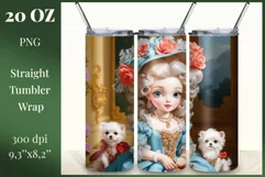 In this incredibly adorable illustration a little princess doll is portrayed surrounded by small and irresistibly cute puppies. This unique illustration is specifically designed for a tumbler with the capability for sublimation design. High resolution and