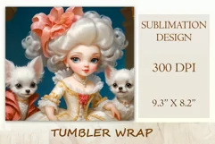In this incredibly adorable illustration a little princess doll is portrayed surrounded by small and irresistibly cute puppies. This unique illustration is specifically designed for a tumbler with the capability for sublimation design. High resolution and
