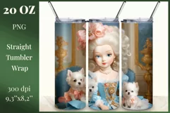 In this incredibly adorable illustration a little princess doll is portrayed surrounded by small and irresistibly cute puppies. This unique illustration is specifically designed for a tumbler with the capability for sublimation design. High resolution and