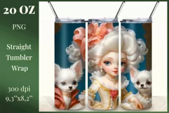In this incredibly adorable illustration a little princess doll is portrayed surrounded by small and irresistibly cute puppies. This unique illustration is specifically designed for a tumbler with the capability for sublimation design. High resolution and