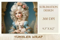 In this incredibly adorable illustration a little princess doll is portrayed surrounded by small and irresistibly cute puppies. This unique illustration is specifically designed for a tumbler with the capability for sublimation design. High resolution and
