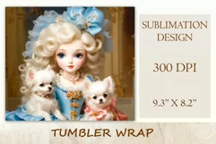 In this incredibly adorable illustration a little princess doll is portrayed surrounded by small and irresistibly cute puppies. This unique illustration is specifically designed for a tumbler with the capability for sublimation design. High resolution and