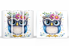 Cute Owl Tumbler Sublimation. Owl Flowers Tumbler Design Product Image 2