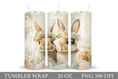 Cute Bunny Tumbler Design. Bunny Flowers Tumbler Sublimation Product Image 1