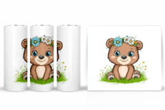 Cute Bear Tumbler Sublimation. Bear Flowers Tumbler Design Product Image 2