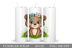 Cute Bear Tumbler Sublimation. Bear Flowers Tumbler Design Product Image 1