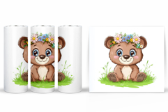 Cute Bear Tumbler Sublimation. Bear Flowers Tumbler Design Product Image 2