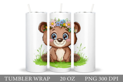 Cute Bear Tumbler Sublimation. Bear Flowers Tumbler Design Product Image 1