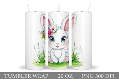 Cute Bunny Tumbler Design. Bunny Flowers Tumbler Sublimation Product Image 1