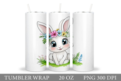 Cute Bunny Tumbler Design. Bunny Flowers Tumbler Sublimation Product Image 1