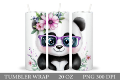 Cute Panda Tumbler Sublimation. Panda Flowers Tumbler Design Product Image 1