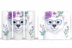 Polar Bear Tumbler Sublimation. Bear Flowers Tumbler Design Product Image 2