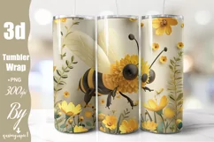3d Cute Bee Tumbler Wrap - 20 oz Tumbler Sublimation Product Image 1