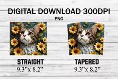 3D Cat with Floral Sunflowers 20 oz Tumbler Wrap Product Image 2