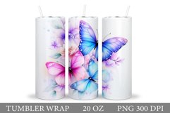 Butterflies Tumbler Sublimation. Flowers Tumbler Wrap Design Product Image 1