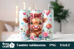 Baby cow flower farm Valentines tumbler sublimation design Product Image 1
