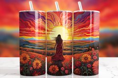 Woman At Sunset With Wildflowers Tumbler Wrap Design Product Image 1