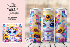 Magical Sunflower Kitten Tumbler Wrap Sublimation Design Product Image 1
