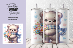 Cute Bear Holding Flowers Tumbler Wrap Design Product Image 1