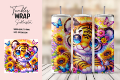 Cute Tiger With Sunflowers Tumbler Wrap Sublimation Product Image 1