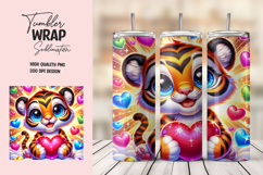 Cute Tiger With Rainbow Hearts Tumbler Wrap Product Image 1