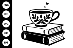 Tea Cup with Books SVG Product Image 1