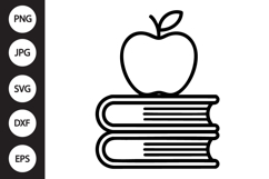 Stack Of Books with Apple Outline SVG Product Image 1