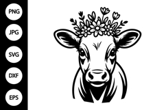 Baby Cow with Floral Crown SVG Product Image 1