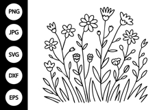 Flower Meadow Outline SVG, Coloring Page Product Image 1