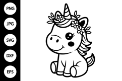 Cute Baby Unicorn Outline SVG Product Image 1