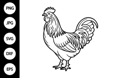 Rooster Outline SVG, Coloring Page Product Image 1