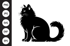 Sitting Long Hair Cat Silhouette SVG Product Image 1