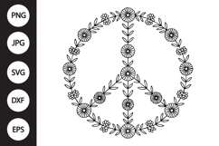 Floral Peace Sign SVG Product Image 1